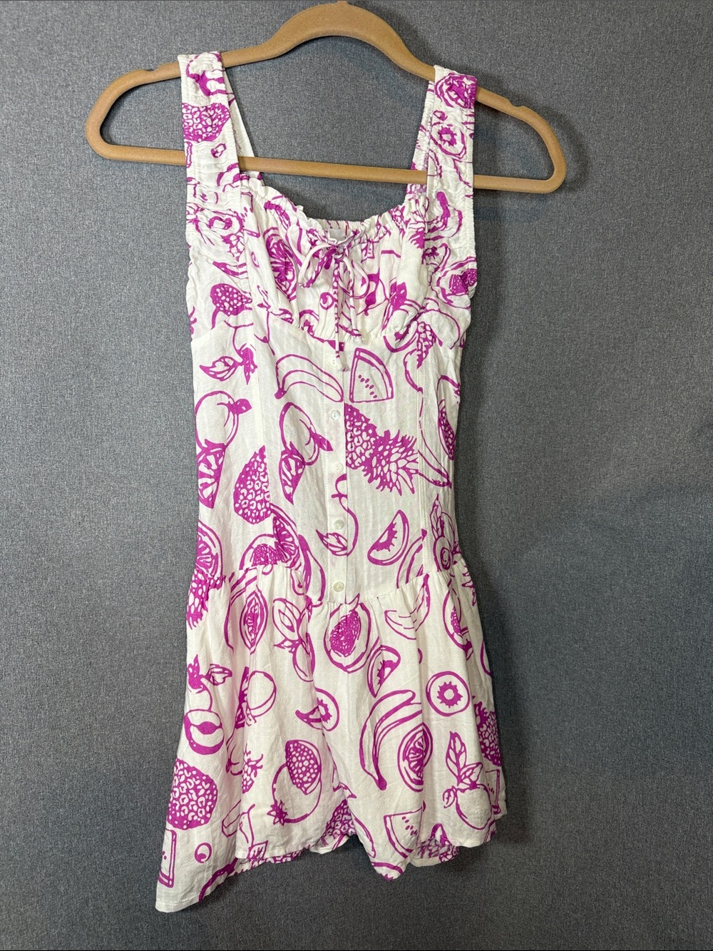 White Mini Sundress with Pink Fruit Print